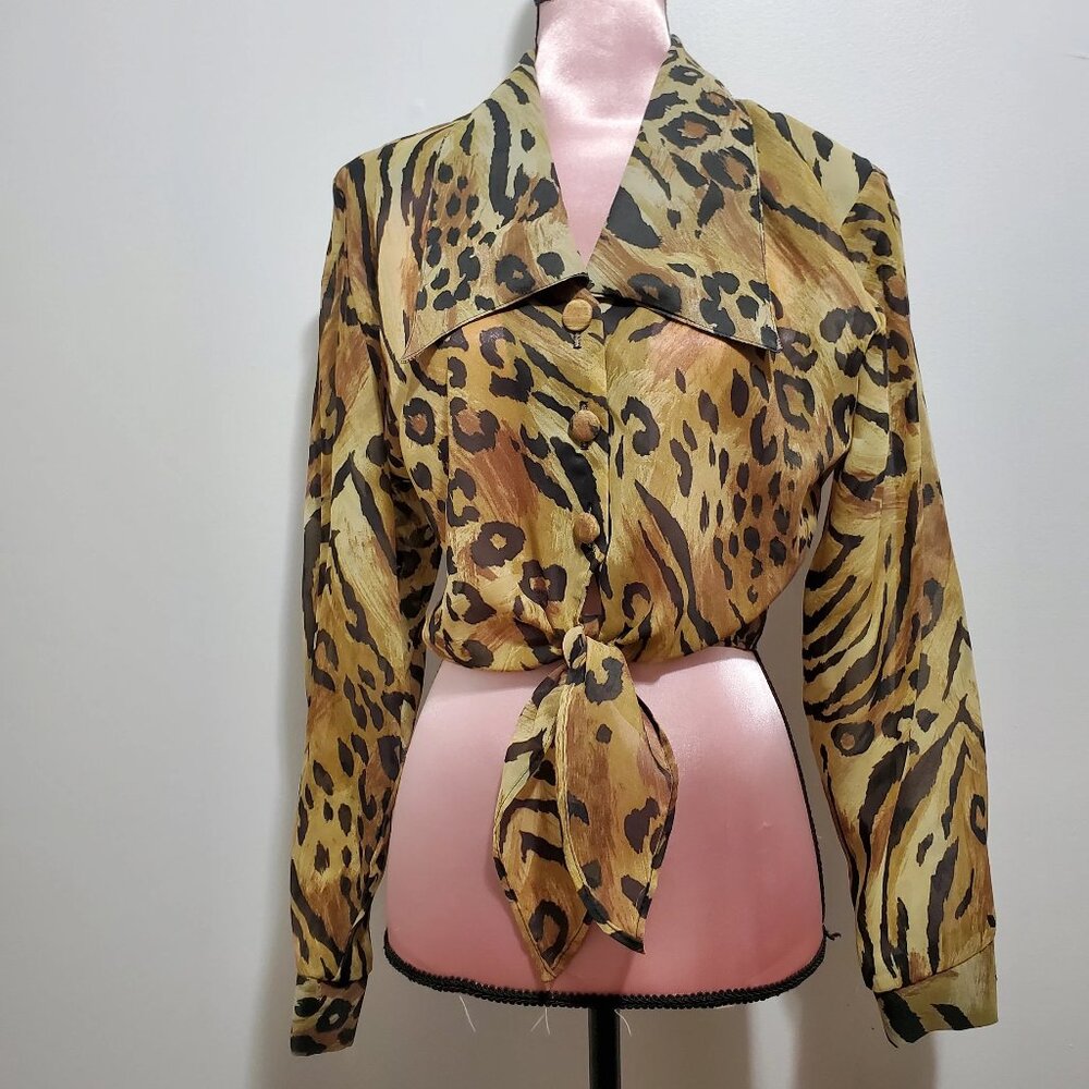 80s "Hot Stuff" Leopard Print Tie-Front Crop Top